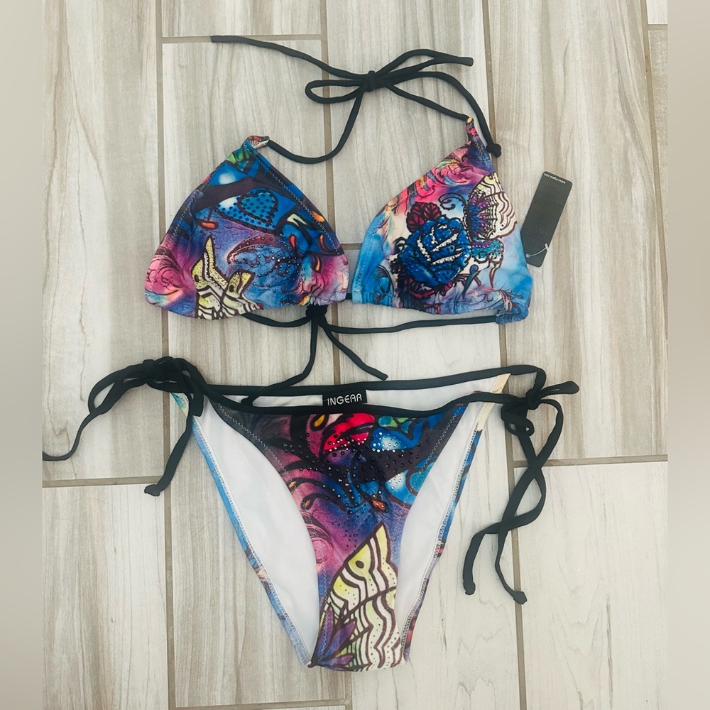 NWT: Ingear, Embellished String Bikini, Vibrant Colors, Large